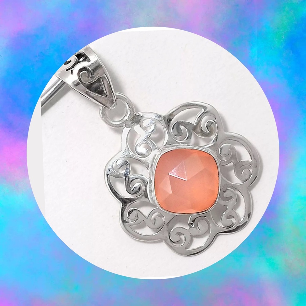 Faceted Chalcedony Sterling Silver Pendant